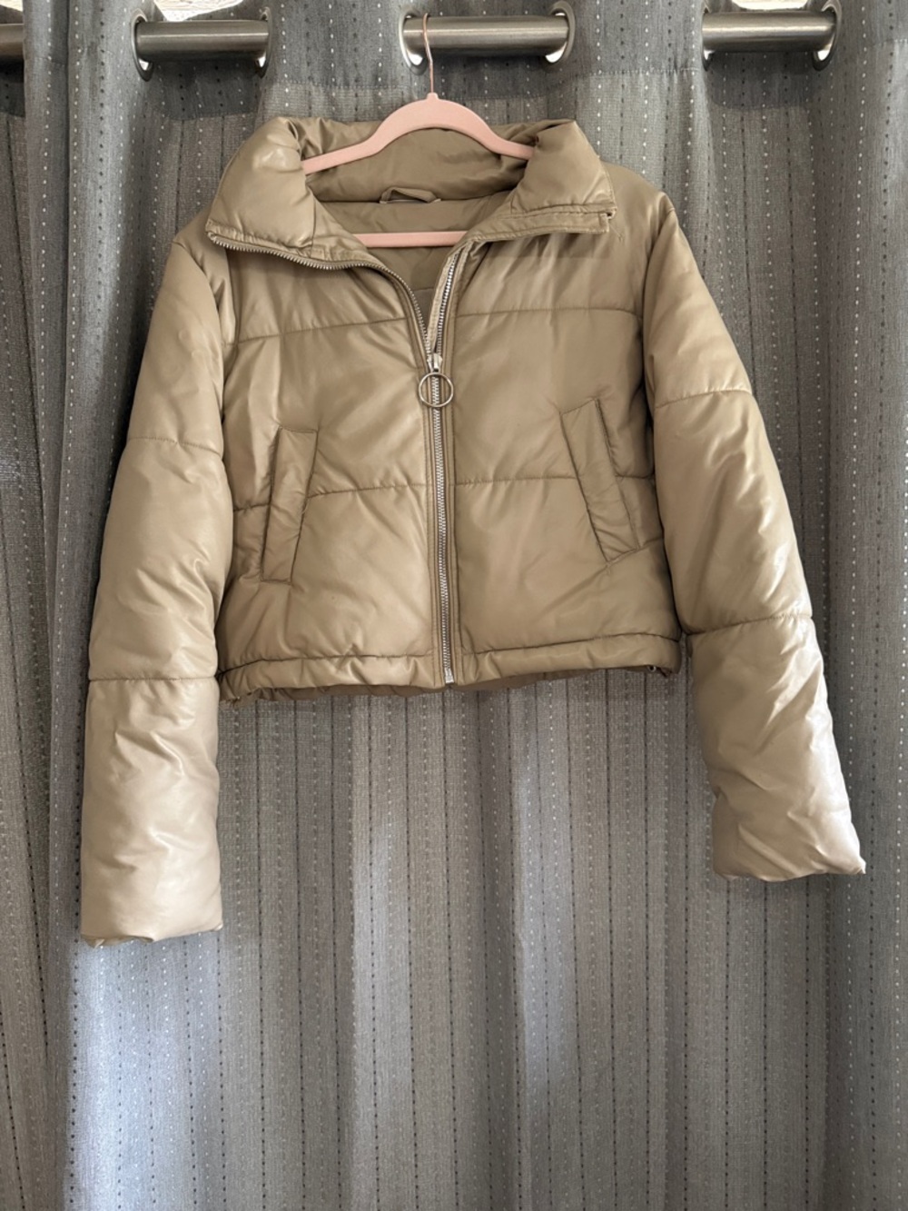 12th Tribe Cropped Puffer Jacket in Beige